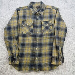Dark Seas Division Mens Large Yellow Gray‎ Plaid Flannel Button Down Shirt